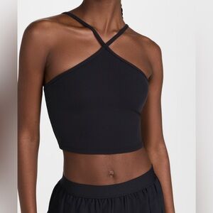 nwt new with tags ALO YOGA size Large black Goddess ribbed cross crop top L